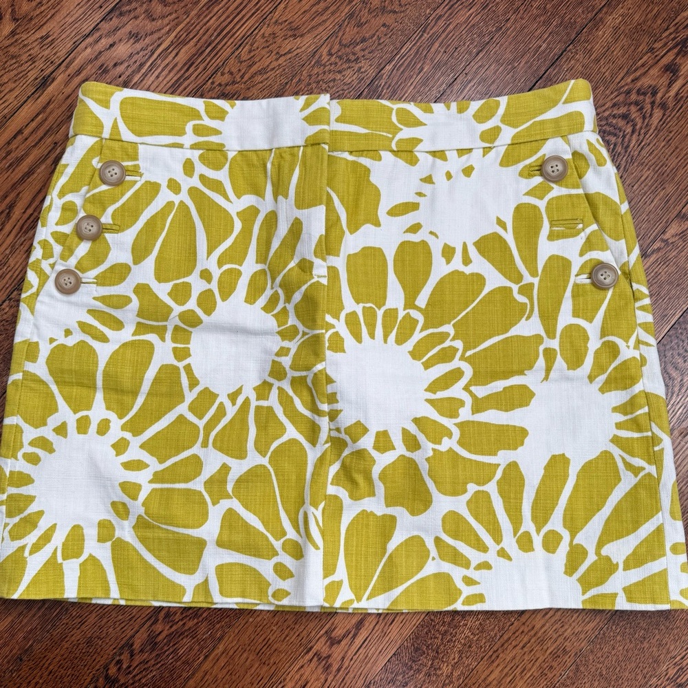 J Crew Floral Button-Accent Skirt - Green & White